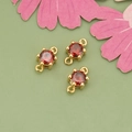Three red cubic zirconia connectors in 18k gold plated six-prong settings for DIY jewelry - Gold Plated With Red Zirconia Style (ME5711A)