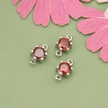 Mini round red zircon connector with 18k gold plating for DIY jewelry making - Silver Plated With Red Zirconia Style (ME5711B)