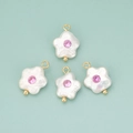 Set of four handmade gold flower pendants with mother of pearl and pink zircon - 03S Pink (ME03) - Set of 2 (With Artificial Pearl/Zirconia)
