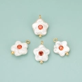 Handmade pearl flower pendant with orange zircon inlay and gold finish set of 4 - 04S Orange (ME03) - Set of 2 (With Artificial Pearl/Zirconia)