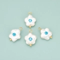 Lot de quatre pendentifs fleurs en perles avec zircon bleu et anneaux dorés pour bijoux - 07S Bleu Lac (ME03) - Lot de 2 (Avec Perle Artificielle/Zircone)