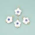 Série de quatre pendentifs fleur en perle avec zircon bleu et anneaux plaqués or - 08S Bleu Dégradé (ME03) - Lot de 2 (Avec Perle Artificielle/Zircone)