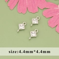 Square silver zircon charm with dual hanging loops for DIY jewelry, size 4.4x4.4mm - Square Style (MF4001B)