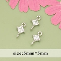 5mm silver square zirconia pendant connector with double rings for jewelry making - Square Style (MF4004B)