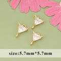 5.7mm Gold plated copper triangle zircon pendant charm with double connectors for jewelry DIY - Triangle Style (MF4005A) / 1 Piece/Pack / Gold