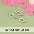 Silver oval jewelry connector with white zircon and double rings, size 4.5mm*7.6mm - Oval Style (MF4006B)