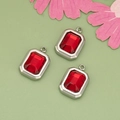 Three rectangular red crystal pendants with silver metal frames for DIY jewelry making - Red Stone Silver Frame (MF4601)
