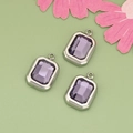 Three purple square-cut gemstone pendants with silver-tone metal frames for DIY jewelry - Purple Stone Silver Frame (MF4602)