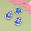 Ciondolo rettangolare pietra portafortuna blu in montatura argento per gioielli fai da te - Pietra Blu Reale Cornice Argento (MF4609)