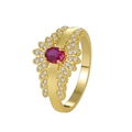 Anillo de latón chapado en oro estilo francés con circón rojo óvalo y diseño de hojas - US 6 / Dorado (Zirconia Roja)