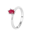 Anillo de latón chapado en oro con circón rojo óvalo y pequeños diamantes en blanco - US 7 / Anillo Zirconia Roja Tono Plateado