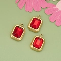 Ciondolo fai-da-te rettangolare dorato con pietra rossa e anello pendente, set da tre pezzi - Pietra Rosso Brillante Cornice Oro (ME1407)