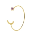 Elegante brazalete dorado de media luna con una piedra preciosa púrpura natural - Cobre Chapado en Oro de 18K / Brazalete Luna Dorado