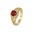 Bague dorée de style français avec un grand zircon rouge rond et pavage de zircons blancs - US 6 / Or Zircone Rouge