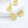 Golden round pendants with auspicious Chinese characters on white geometric display stand - Prosperity
