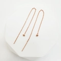 Minimalist rose gold chain threader earrings with round bead and bar on white stand - Total Length 9cm (3mm Mushroom Head) / Rose Gold
