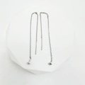 Minimalist silver chain threader earrings with round bead ends on white platform - Total Length 9cm (3mm Mushroom Head) / White Gold