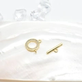 Minimalist 18K gold plated OT toggle clasp with zircon and shell pearl necklace closure - Round / Gold