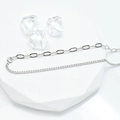 Silver dual-style metal chain necklace featuring flat O-link and curb chain splicing - 45cm+5cm / White Gold
