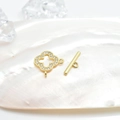 18K gold clover toggle clasp with sparkling crystals for elegant jewelry making - Four-Leaf Clover / Gold