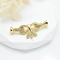 Gold bow-shaped micro-paved zircon jewelry clasp connector with pearl pendant attachment - Gold
