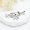 Micro-pave bow-knot jewelry clasp in silver finish for pearl necklaces and DIY jewelry - White Gold