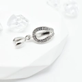 Silver V-shape pendant bail with white cubic zirconia pavé for DIY jewelry making - White Gold