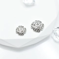 Silver flower bead caps with hollow design and inlaid zircons for DIY jewelry making - 10mm / White Gold
