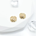 Golden flower spacers with micro-paved zircons and hollow patterns for DIY jewelry - 8mm / 14K Gold Color