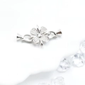 Silver four leaf clover connector clasp with sparkling zircons for DIY jewelry making - 35*19mm / White Gold