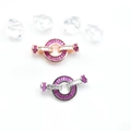 Elegant rose gold and silver circle connectors with vibrant red gemstone inlay - Red Corundum (27*15mm) / White Gold
