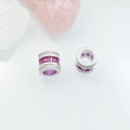 18K gold-plated cylinder charm with pink princess-cut stones and white zircon accents - Small / White Gold