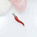 Vibrant red chili pepper pendant with silver clasp on a decorative stone background - 24.5*5mm / White Gold