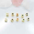 18K gold-plated square cubic zirconia spacer beads with colorful stones for DIY jewelry - Black Rhinestone / Gold (6mm)