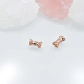 Elegant rose gold bow stud earrings with white zircon stones on white reflective surface - 9*5mm / Rose Gold