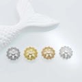 Silver and gold flower bead spacers with zircon insets for jewelry making - Style 6 (15mm) / White Gold