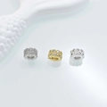 Polished cylinder spacer beads with pavé zircons in gold and silver for jewelry making - Gear Style (Model 2) / 7.8x4x4mm / White Gold