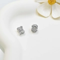 Silver hollow barrel charm beads with sparkling crystals for DIY bracelet making - 8*8mm / White Gold