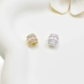 Zircon cylinder bead pendant in gold and silver finish with pink rectangular gemstone - Gold Pink Zirconia Style