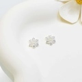 Elegant silver snowflake stud earrings with sparkling cubic zirconia on a white plate - 8mm / Silver