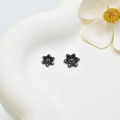 Pair of black hexagram flower spacers with white zircons for DIY jewelry making - 8mm / Gunmetal