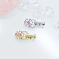 Vergoldeter Blumen-Verbinder mit rosa Zirkonia und Perlenverschluss für Ketten - Fünfblättrige Rosa Zirkonia-Blume / Weißgold