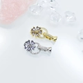 Blumen-Perlenverschluss mit lila Kristall in Gold und Silber für Schmuckherstellung - Fünfblättrige Lila Zirkonia-Blume / Weißgold