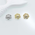 Three-color floral bead caps with zircons in silver and gold finish for jewelry making - Style 3 (12mm) / White Gold