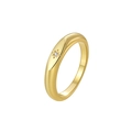 Anillo de cúpula dorado minimalista con grabado de estrella y piedra de circón micro-engastada - US 6 / Dorado