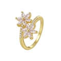 Anillo de oro con doble flor de circonitas, pétalos talla marquesa y banda pavé - US 5 / Flor Dorada Diamante Blanco (Anillo de Circonia Flor Dorada Blanca)