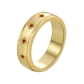 Anillo ancho de oro vintage con circonitas rojas y textura de borde perlado - US 5 / Dorado / Rojo granate