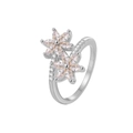 Elegante anillo de doble flor plateado con piedras marquise rosas y circones - US 5 / Flor Plateada Diamante Blanco (Anillo de Circonia Flor Plateada Blanca)