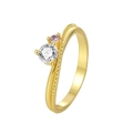 Elegant gold wavy ring featuring large white zircon and pink gemstone in a claw setting - US 6 / Gold