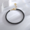 Pulsera minimalista de cuentas de hematita gris oscuro con cierre de langosta dorado ajustable - Pulsera de Hematita